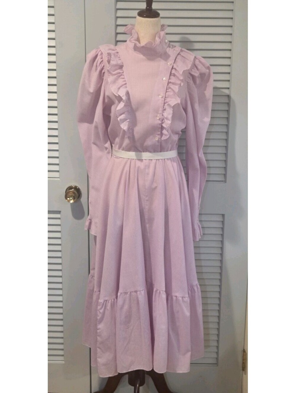 Kono New York Purple White Gingham Victorian 1970s Vintage Prairie Dress *READ*